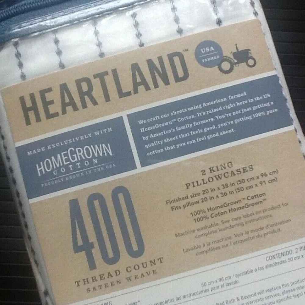 new IKAT NAVY BLUE STRIPE Heartland 400 TC 100% Cotton Sateen KING Pillowcases